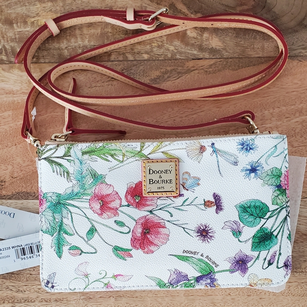New Dooney Bourke Large Bella Botanical Floral Crossbody Clutch